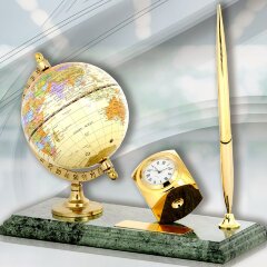 Настольный набор «Глобус» с часами и шариковой ручкой