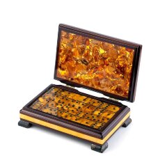 Янтарное домино «Витраж» в деревянном ларце