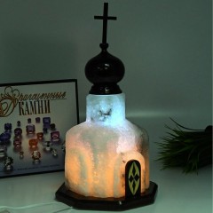 Настольная лампа «Храм» голубого свечения из каменной соли для интерьера дома