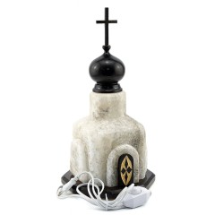 Настольная лампа «Храм» голубого свечения из каменной соли для интерьера дома