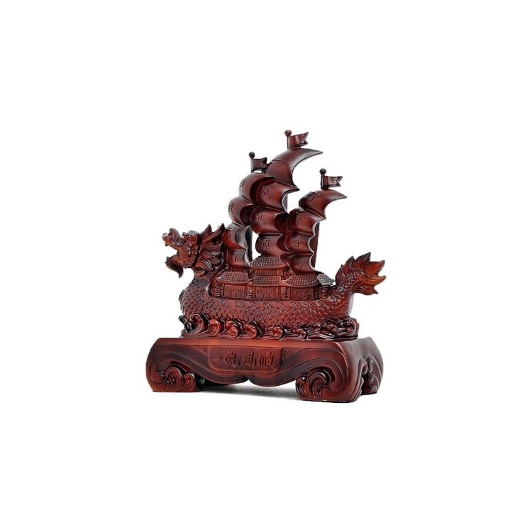 Резная фигурка китайского парусника «Джонка» из дерева с головой дракона