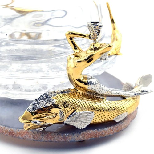 Икорница на агате «Морская звезда» в виде рыбок с Русалкой