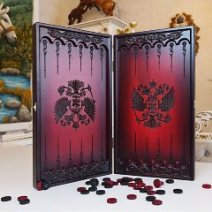 Купить нарды резные «Герб России» из массива дерева