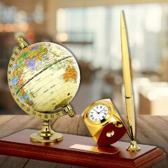 Настольный набор «Глобус» с часами и шариковой ручкой