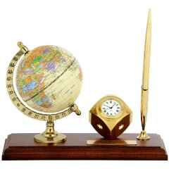 Настольный набор «Глобус» с часами и шариковой ручкой
