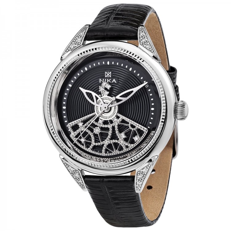 Серебряные женские часы «DISCO» с бриллиантами (чёрные)