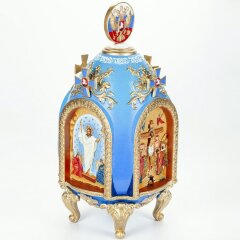 Резное пасхальное яйцо «Русь» из дерева (синее)