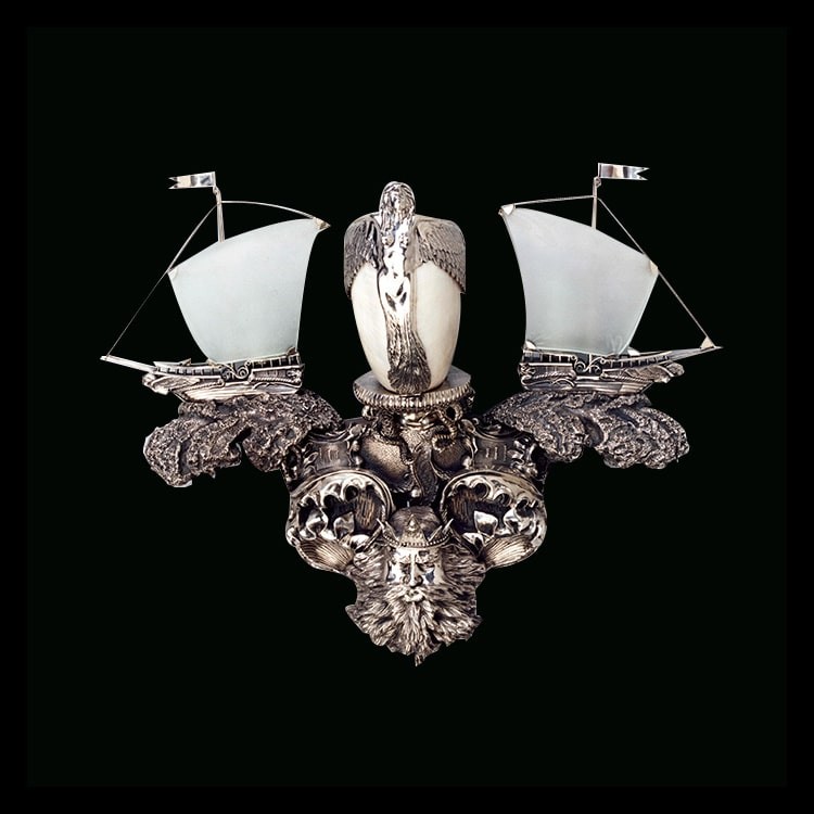 Серебряное настенное бра «Посейдон» с венецианским стеклом