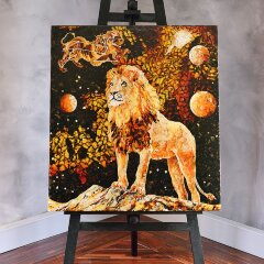 Декоративное панно «Лев Зодиак» из натурального янтаря — Премиум подарки