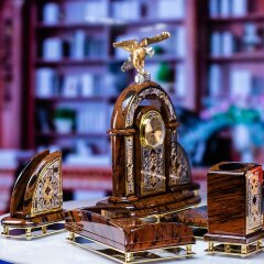 Настольный набор «Золотой орёл» с офисными принадлежностями из обсидиана