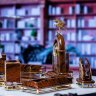 Настольный набор «Золотой орёл» с офисными принадлежностями из обсидиана