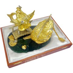 Позолоченная икорница «Русская сказка» на нефрите