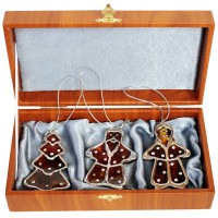 Новогодний набор «Пряничный» с ёлочными украшениями из янтаря с кристаллами Swarovski