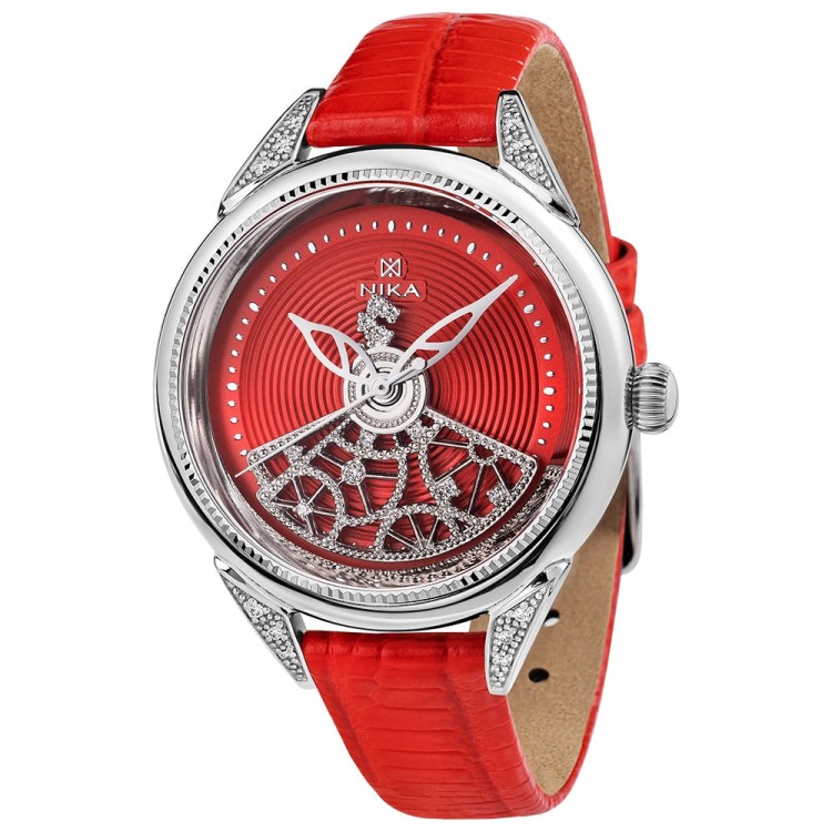 Женские серебряные часы «DISCO» с бриллиантами (красные)