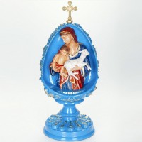 Резное пасхальное яйцо «Богородица» из дерева (синее)