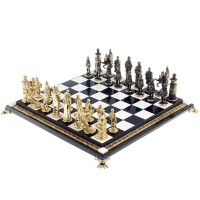 Подарочные шахматы «Богатыри» с бронзовыми фигурами на каменной доске (мрамор, змеевик)