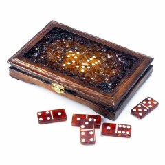 Янтарное домино «Лукоморье» в деревянном ларце