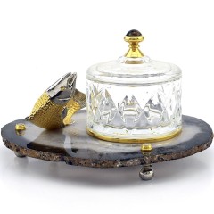 Икорница с крышкой (стекло) «Рыбка» на агате для подачи на стол икры