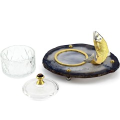 Икорница с крышкой (стекло) «Рыбка» на агате для подачи на стол икры