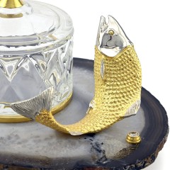 Икорница с крышкой (стекло) «Рыбка» на агате для подачи на стол икры