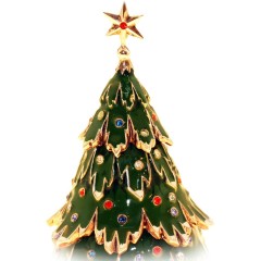 Янтарная фигурка «Новогодняя Ёлка» с покрытием горячей эмалью и кристаллами Swarovski