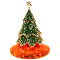 Янтарная фигурка «Новогодняя Ёлка» с покрытием горячей эмалью и кристаллами Swarovski