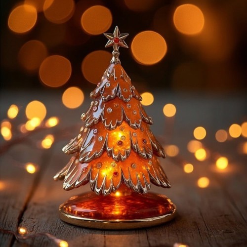 Янтарная фигурка «Новогодняя Ёлка» с покрытием горячей эмалью и кристаллами Swarovski