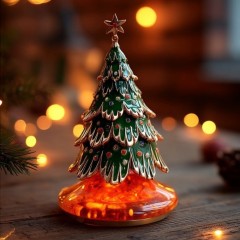 Янтарная фигурка «Новогодняя Ёлка» с покрытием горячей эмалью и кристаллами Swarovski