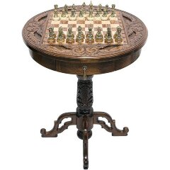 Круглый резной шахматный стол «Круг Света» из бука