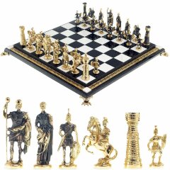 Подарочные шахматы «Римские» с бронзовыми фигурами на каменной доске