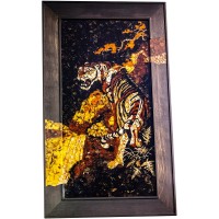 Декоративное панно «Тигр» из янтаря и ценных пород дерева