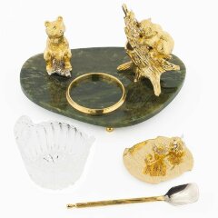 Позолоченная медовница «Медвежата» (нефрит)