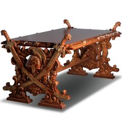 Журнальный столик «Военное дело» резной из массива дерева в подарок руководителю