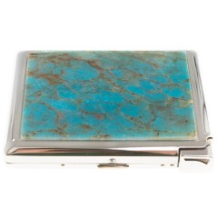 Портсигар карманный на 20 сигарет «Голубой апатит» с зажигалкой в подарок девушке