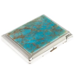 Портсигар карманный на 20 сигарет «Голубой апатит» с зажигалкой в подарок девушке