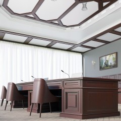 Большой конференц стол «Переговоры» из массива ценных пород дерева с кожаными креслами