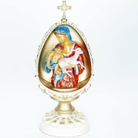 Резное пасхальное яйцо «Богородица» (бело-красное) из дерева