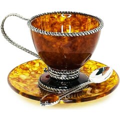 Янтарная чайная чашка «Венеция» с блюдцем и ложечкой