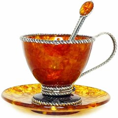 Янтарная чайная чашка «Венеция» с блюдцем и ложечкой