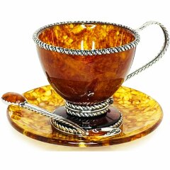 Янтарная чайная чашка «Венеция» с блюдцем и ложечкой