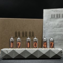 Белые ретро-часы лампового свечения «Эрозия» (будильник, регулировка яркости)