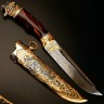 Коллекционный нож «Тигр» украшенный в стиле мастеров Златоуста с головой хищника на рукоятке