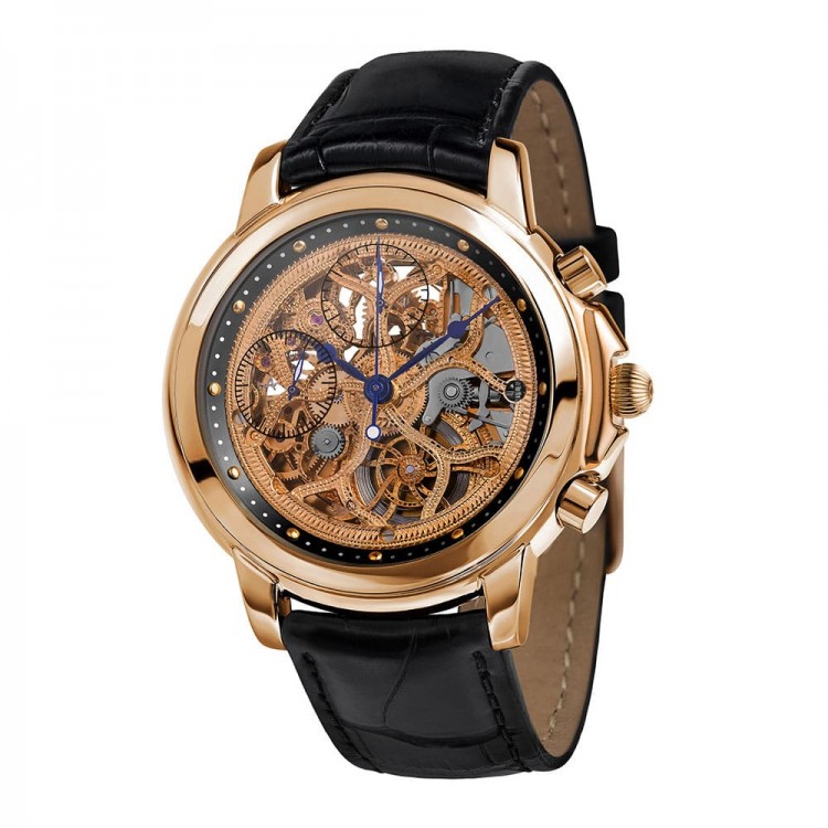 Золотые мужские часы «SKELETON» (розовое золото)