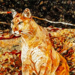 Большое декоративное панно «Пума» из натурального янтаря