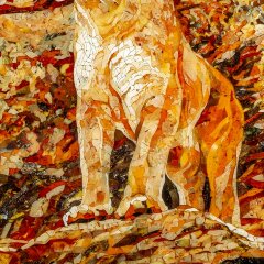 Большое декоративное панно «Пума» из натурального янтаря