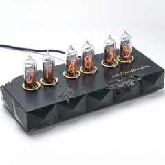 Чёрные ретро-часы лампового свечения «Эрозия» (будильник, регулировка яркости)