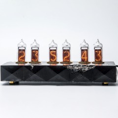 Чёрные ретро-часы лампового свечения «Эрозия» (будильник, регулировка яркости)