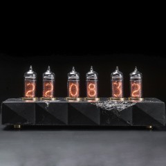 Чёрные ретро-часы лампового свечения «Эрозия» (будильник, регулировка яркости)