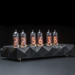 Чёрные ретро-часы лампового свечения «Эрозия» (будильник, регулировка яркости)