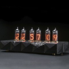 Чёрные ретро-часы лампового свечения «Эрозия» (будильник, регулировка яркости)